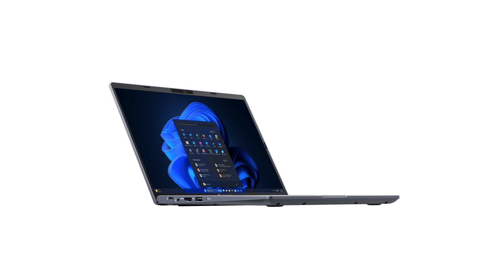 Dynabook Portégé X30L-M EZB business laptop open flat at 180 degrees on a corporate conference table