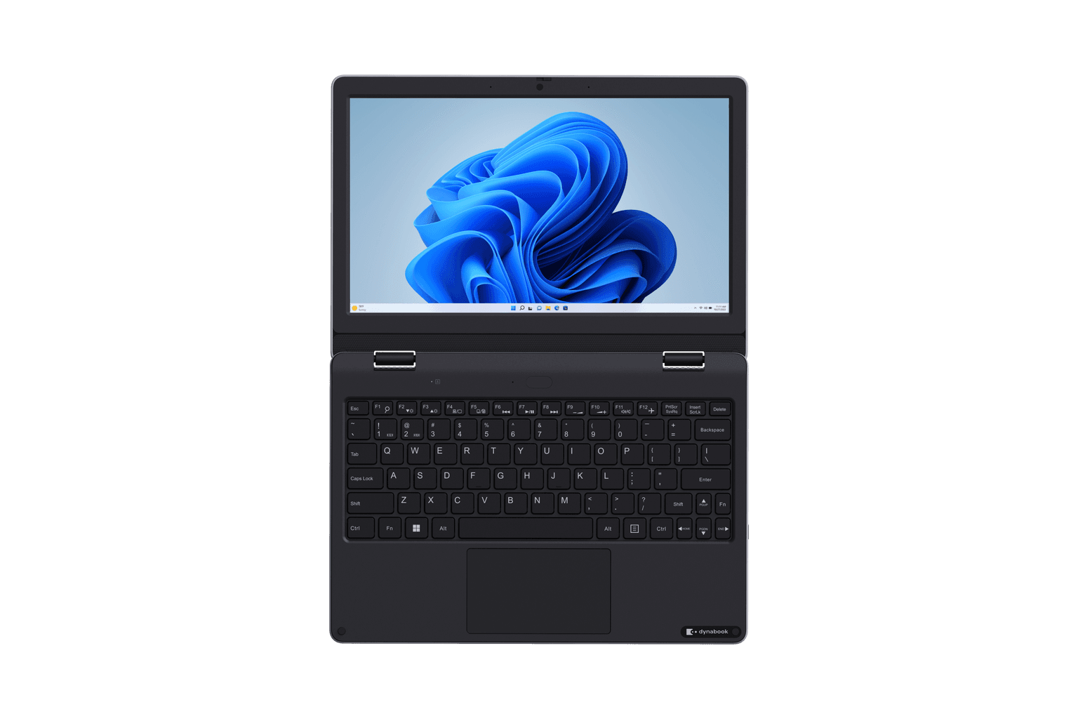 Student using a Dynabook E11 Series laptop for learning in a modern classroom setting