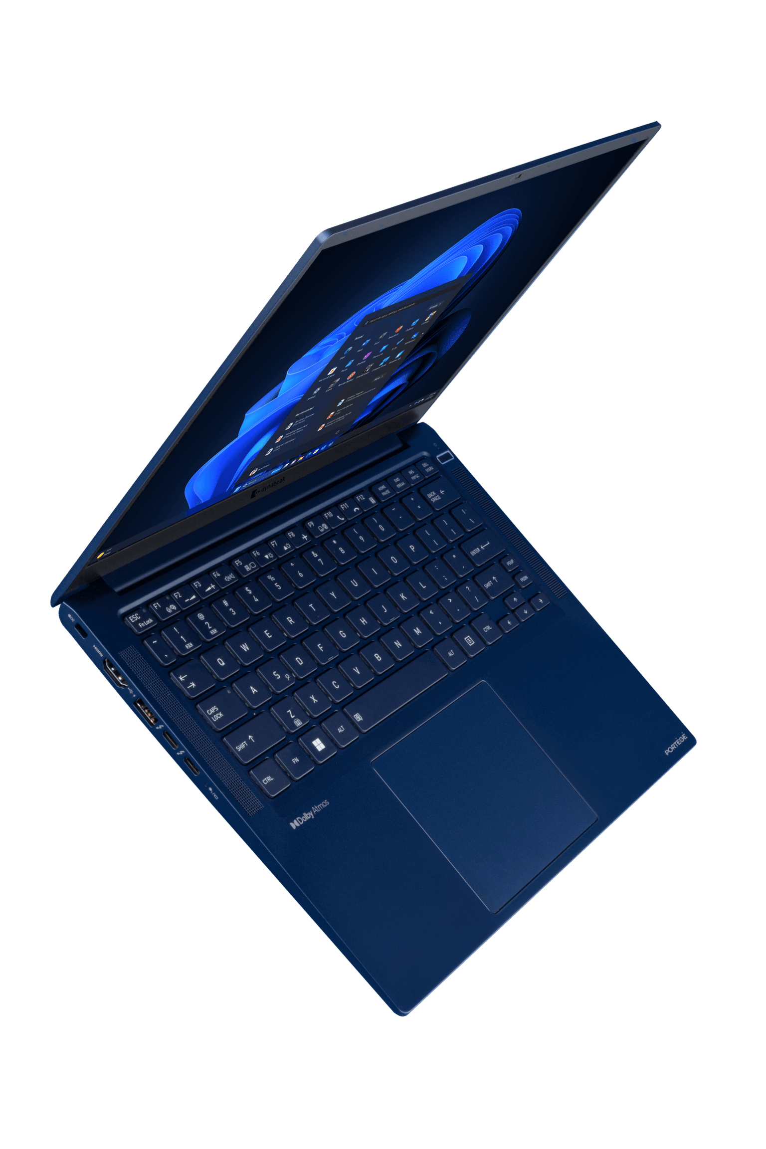 Dynabook Portégé X40L-M spill-resistant backlit keyboard and glass-feel clickpad for quiet ergonomic typing
