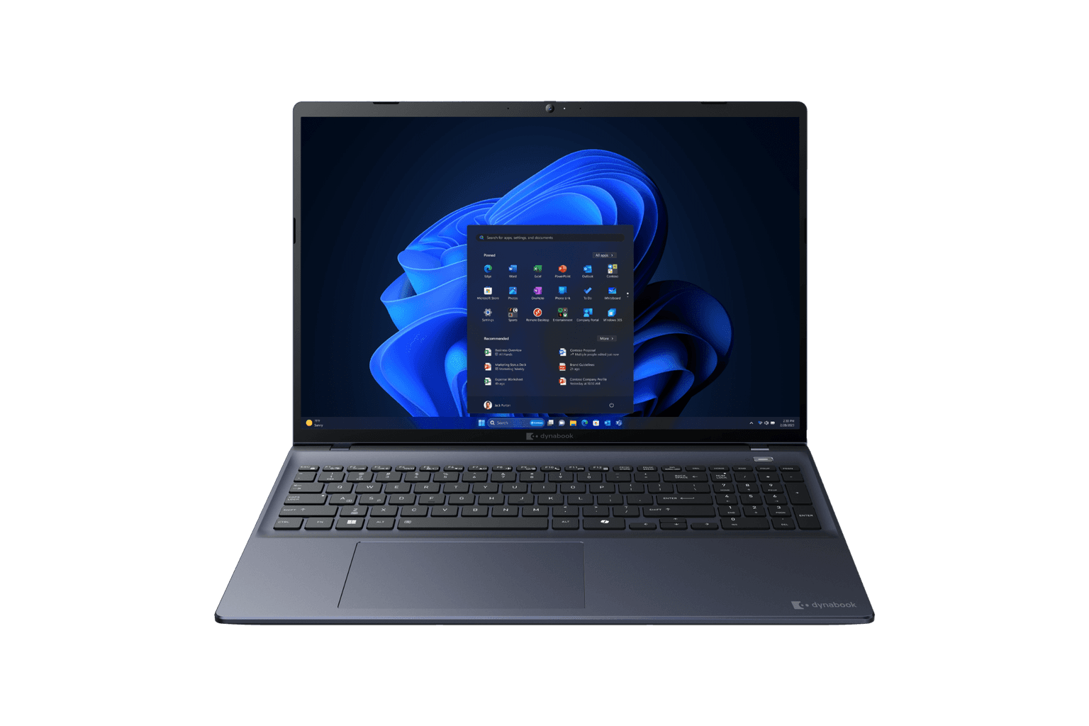 Side profile shot of Dynabook Tecra A65-M showing USB-C Thunderbolt ports, HDMI, and Gigabit Ethernet LAN