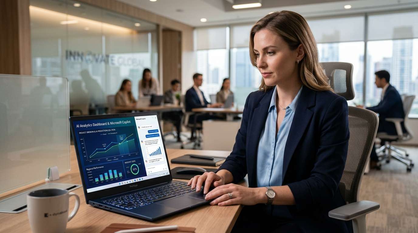 Dynabook Portégé X30L-M EZB displaying Windows 11 Pro desktop with AI Copilot interface